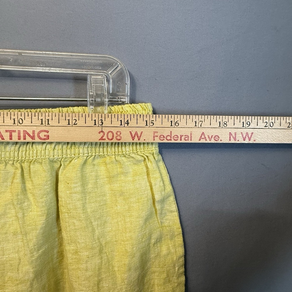 Tahari 100% Linen Pants Womens Large Wide Leg Pockets Elastic Waist Bright Green - Picture 4 of 8